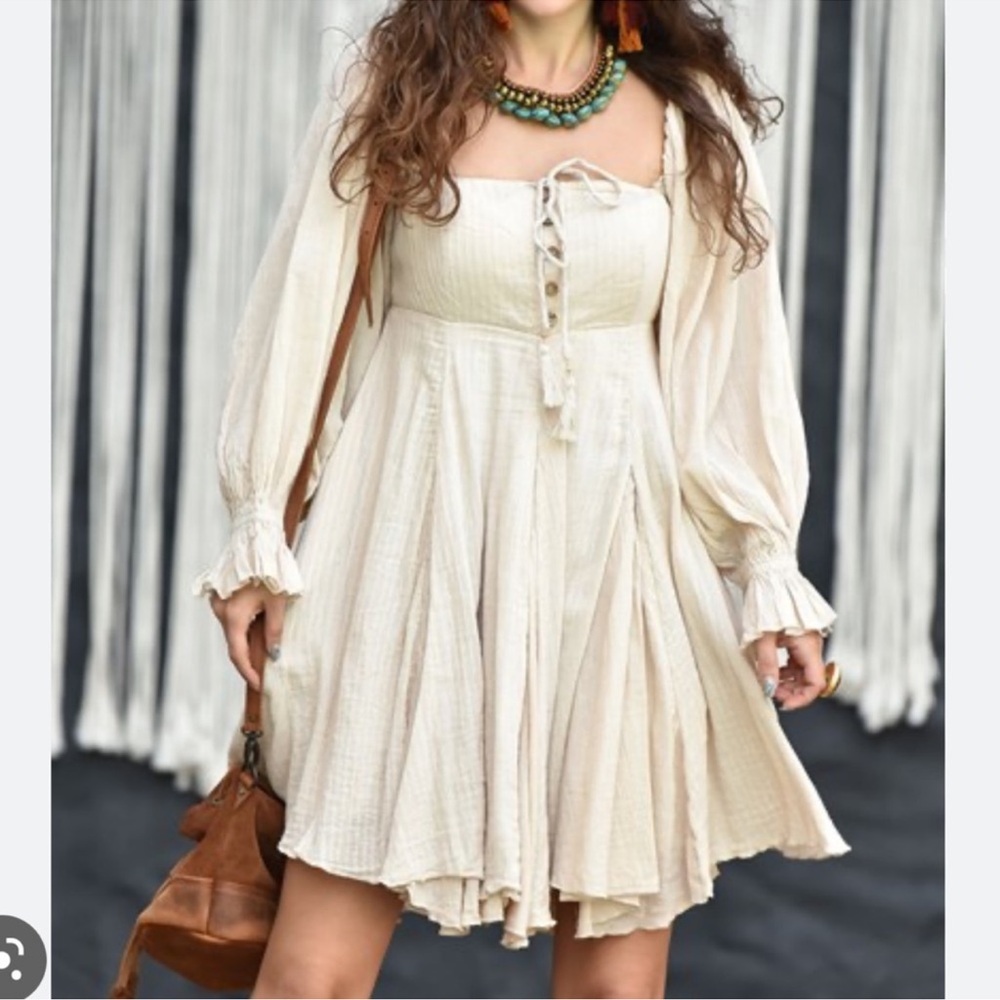 Free People Cream Ruffled Dress XS
